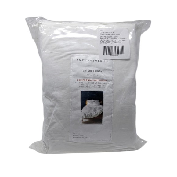 NEW Anthropologie Jazzy Stitched Linen White California King Duvet - Picture 2 of 10